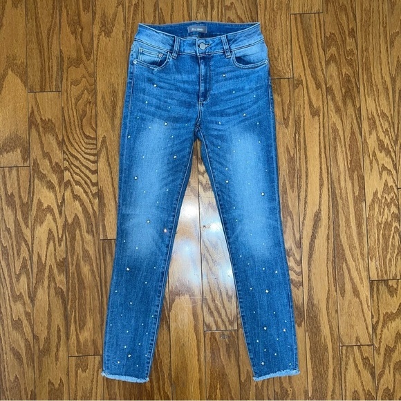 DL1961 Crystal-Embellished Cropped Mid Rise Instasculpt Skinny Jeans Size 26 - Picture 3 of 12
